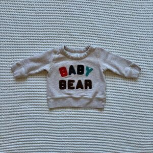 GAP Baby “Baby Bear” Sweatshirt, Patch Letters| Neutral Cozy Pullover: 6-12M